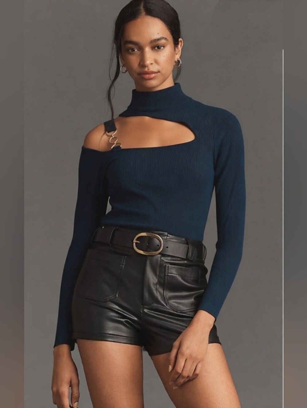 Guess Teal Cut-Out Sweater With Hardware Detail
